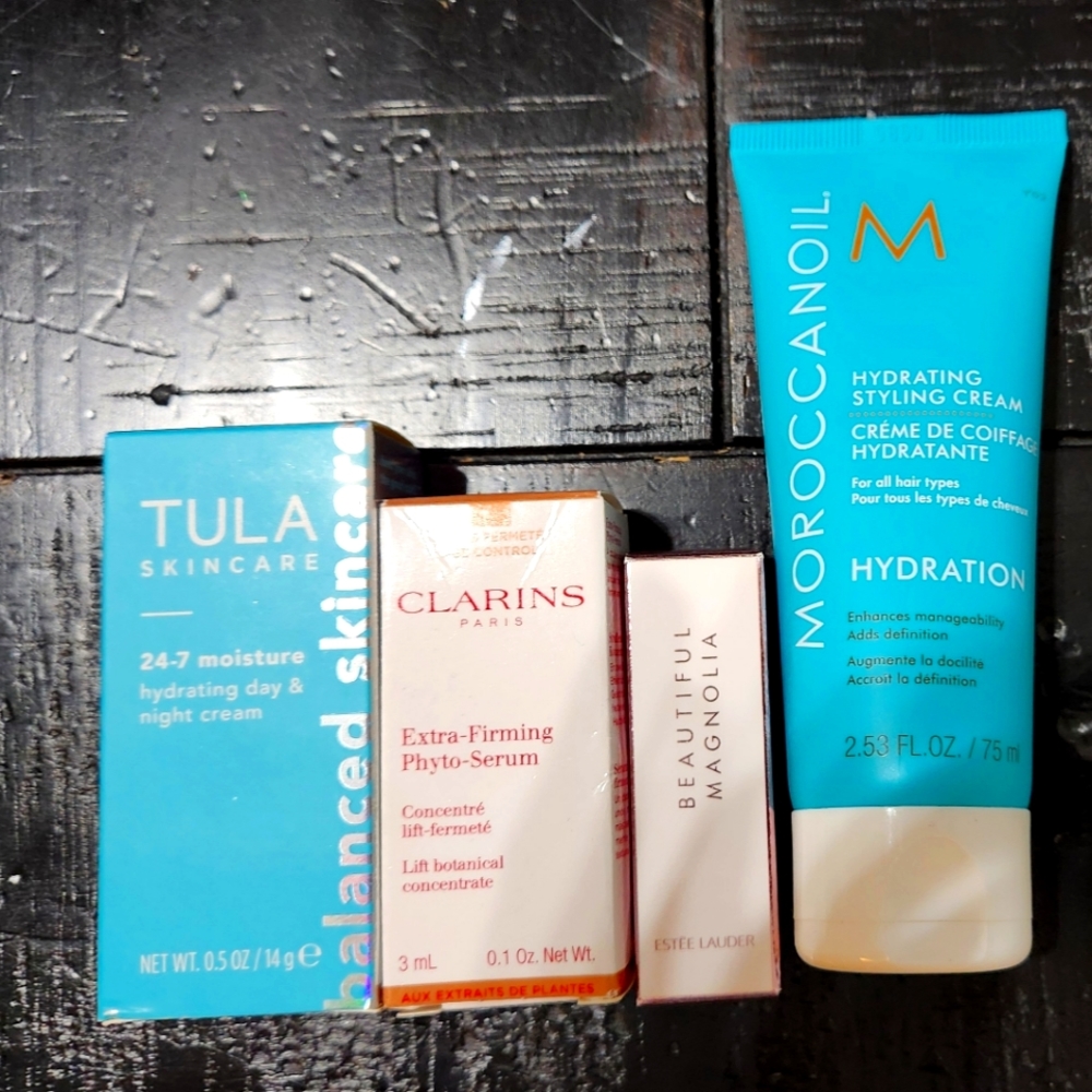 Sample set ~ Tula Skincare, clarins, Estee Lauder & Moroccanoil